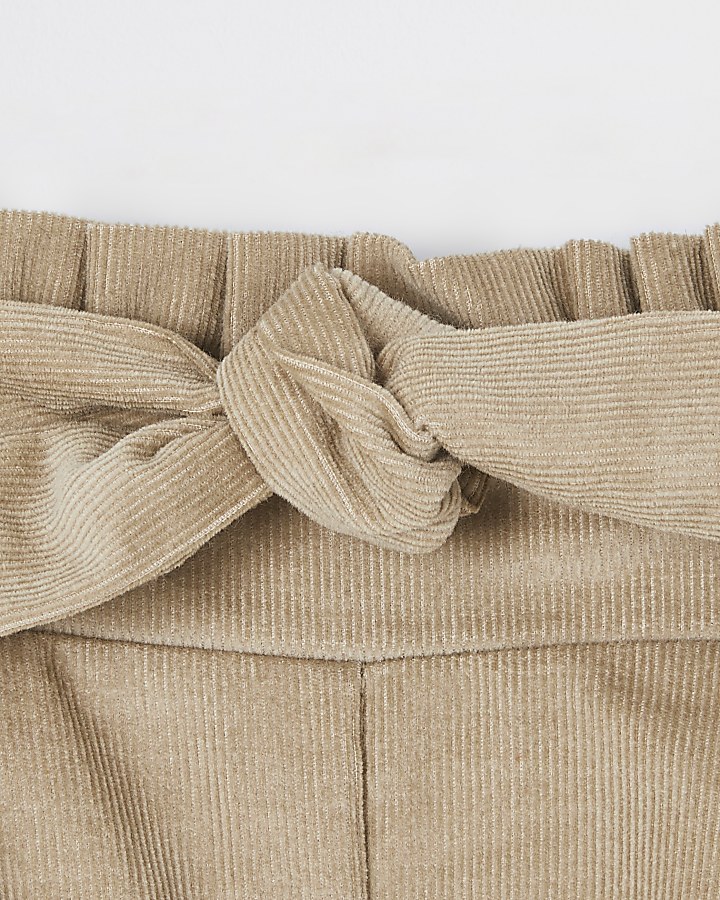 Mini girls beige paperbag cord shorts