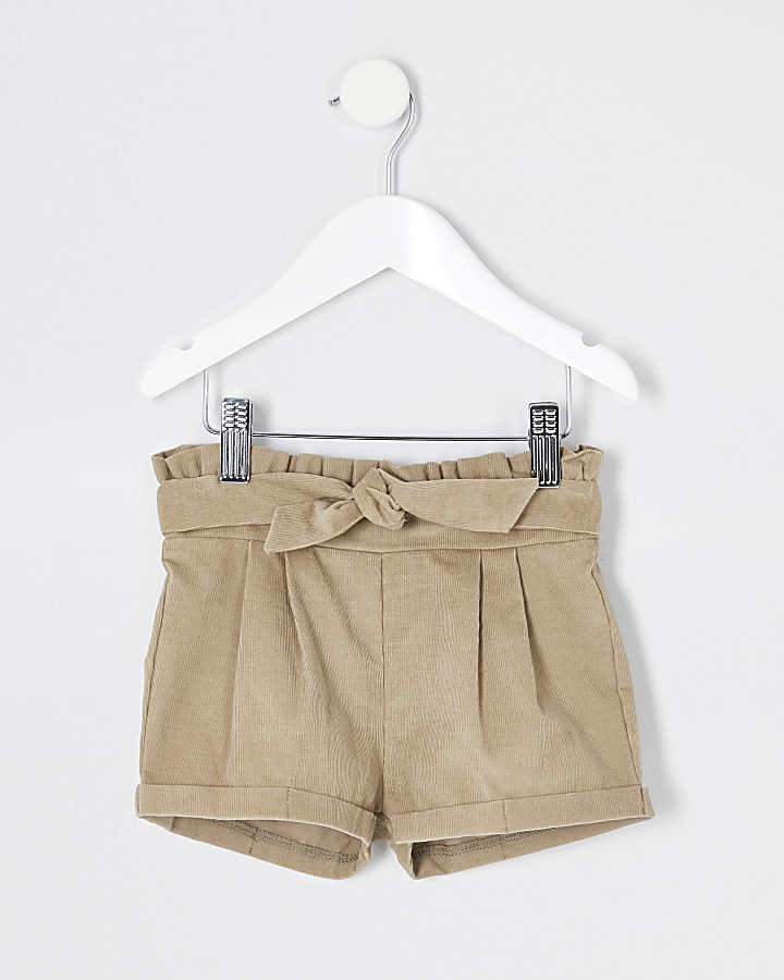 Mini girls beige paperbag cord shorts