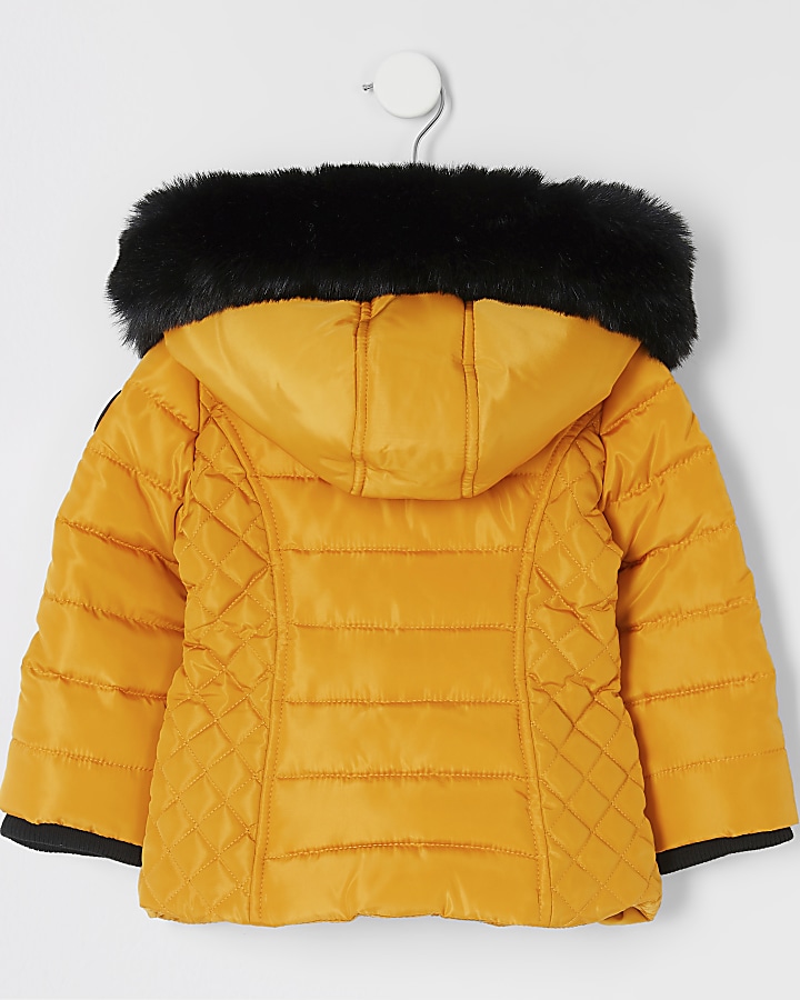 Mini girls yellow belted padded coat