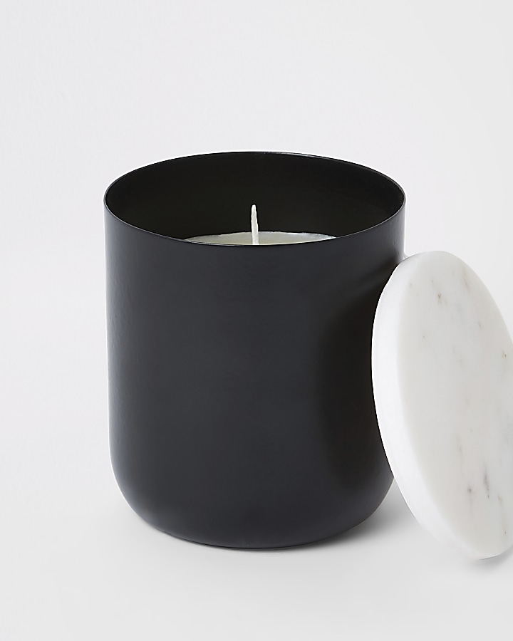 Marble topped vanilla scented candle black