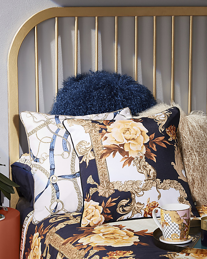 Blue ornate print cushion