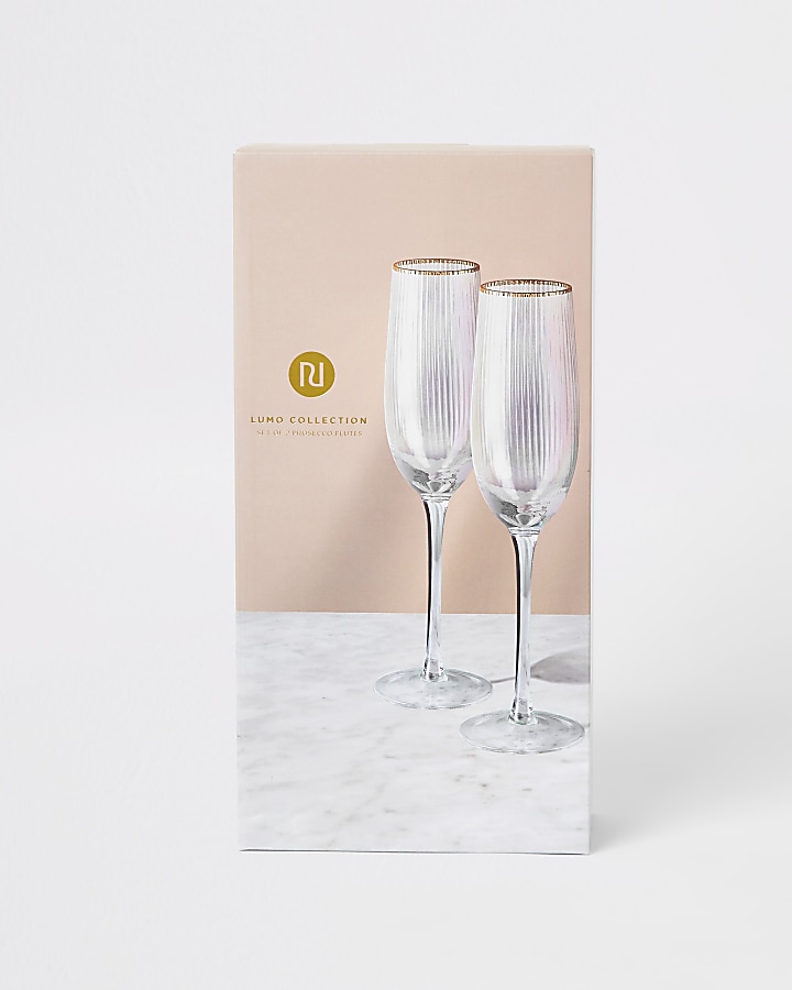 Iridescent pink prosecco flutes 2 pack