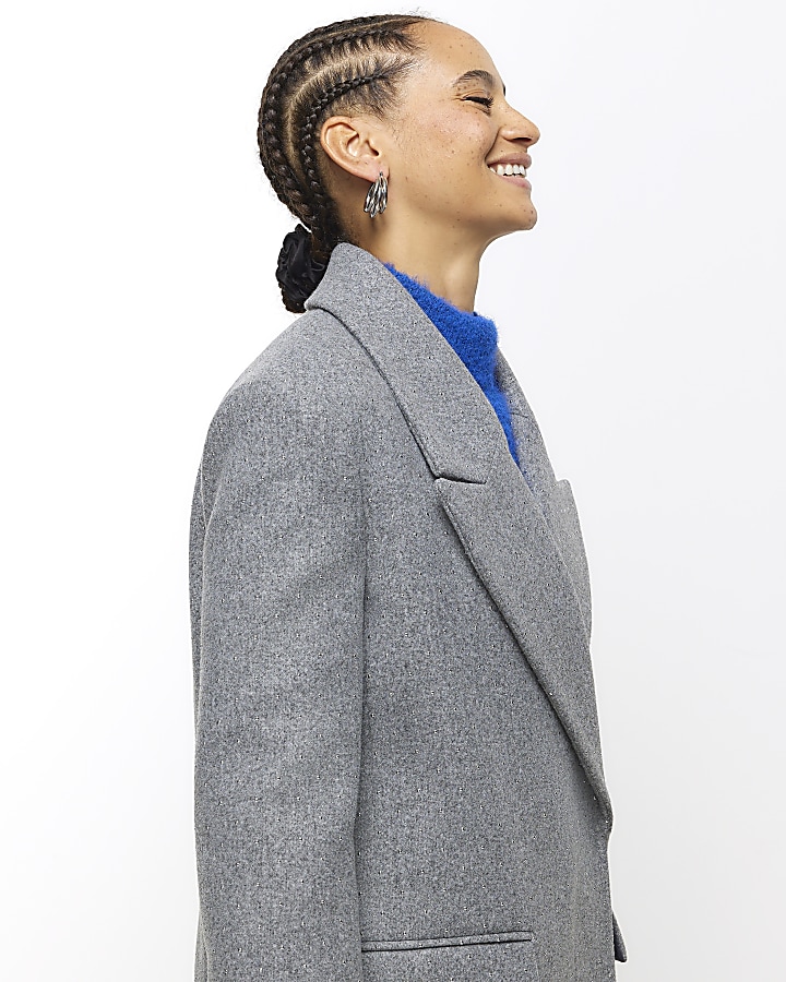 Grey studded longline coat River Island