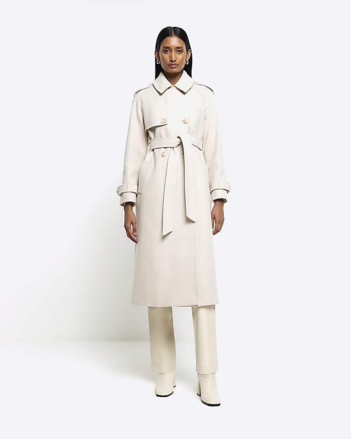 Belted cream coat sale