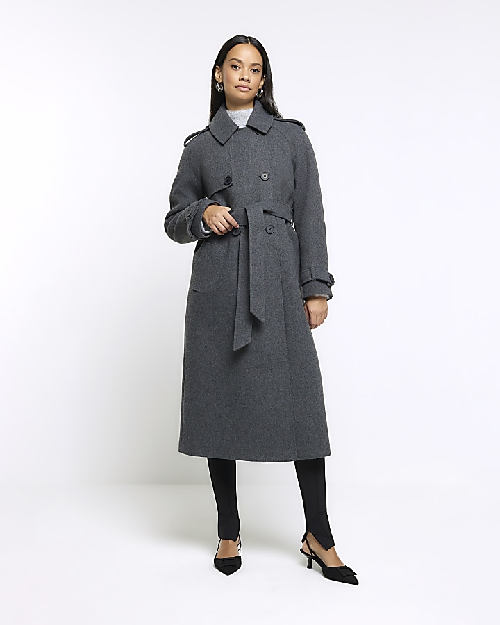 Long grey hot sale trench coat