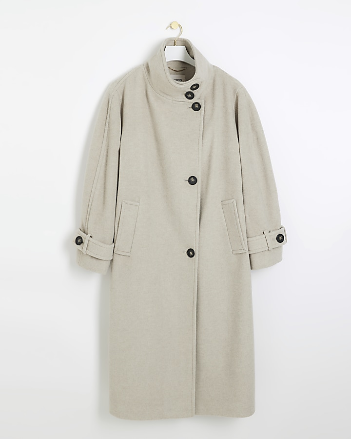 Beige funnel neck longline coat River Island