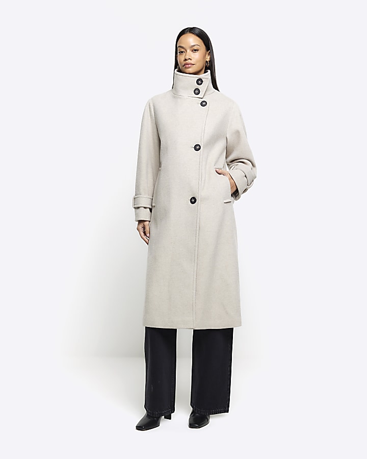 Womens grey funnel store neck coat