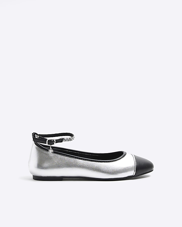 Silver chain ankle strap ballet shoes