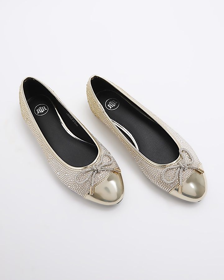 Gold diamante ballet shoes River Island