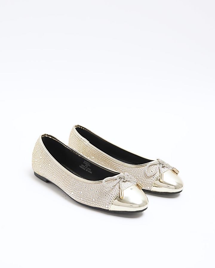 Gold diamante ballet shoes River Island