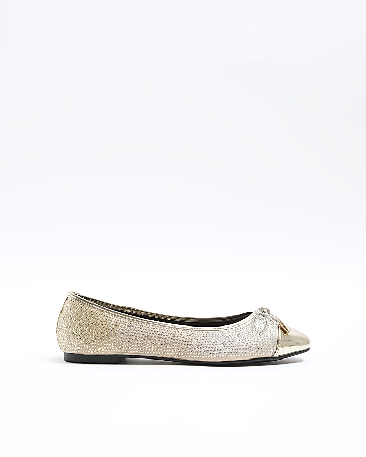 Gold diamante ballet shoes River Island