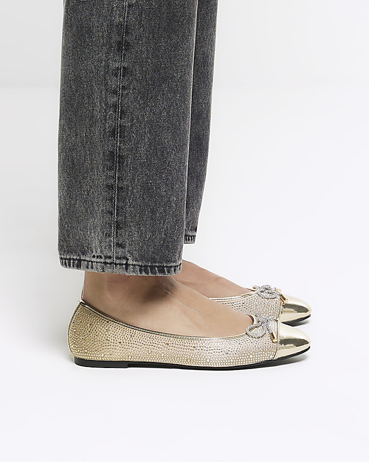 Gold diamante ballet shoes Rollover