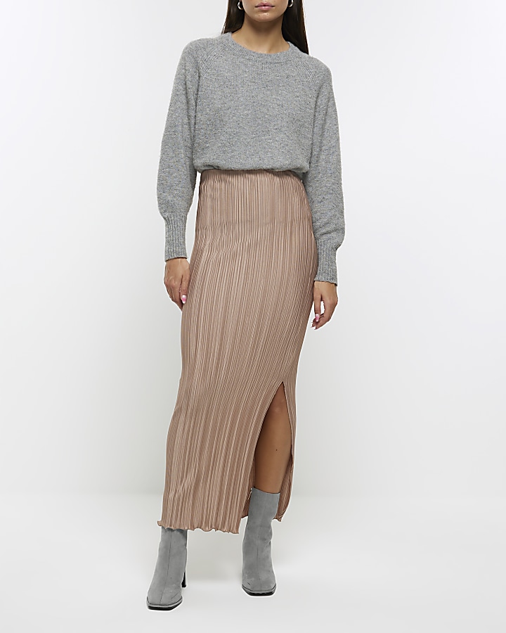 Beige plisse maxi skirt