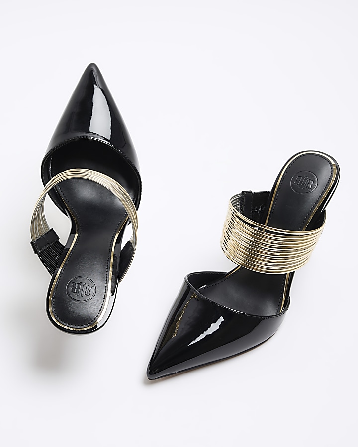 Black cuff heeled court shoes | River Island