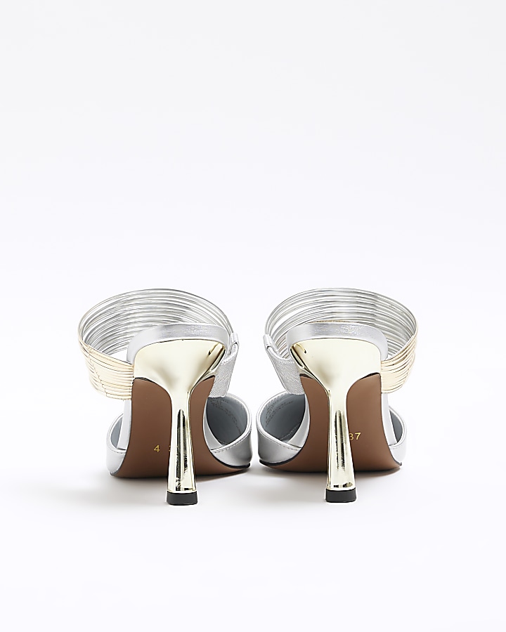 Silver cuff heeled court shoes