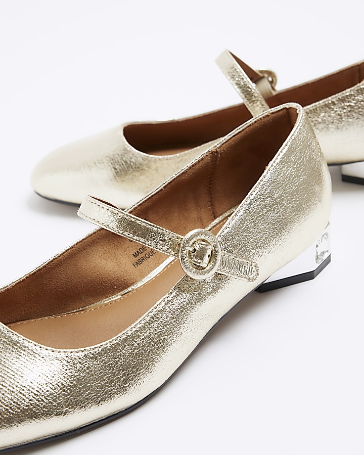 Gold diamante heel mary jane shoes | River Island