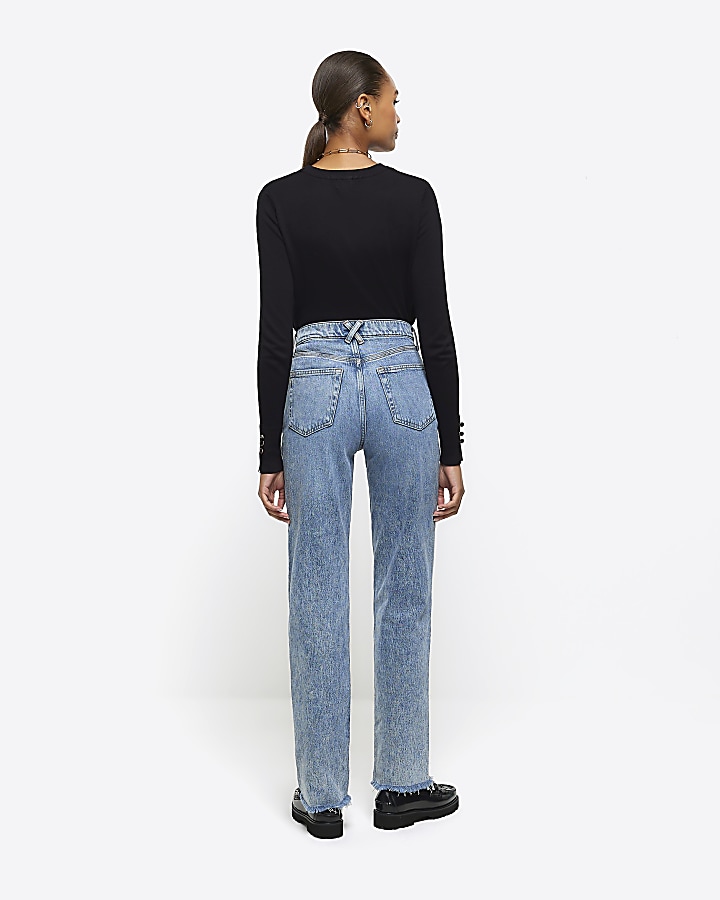 Blue high waisted stove pipe straight jeans