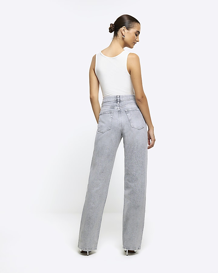 Grey embellished relaxed straight jeans