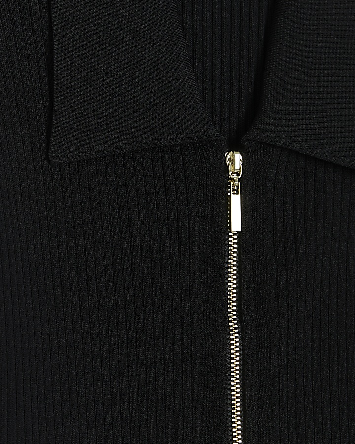 Black knit zip bodycon mini dress