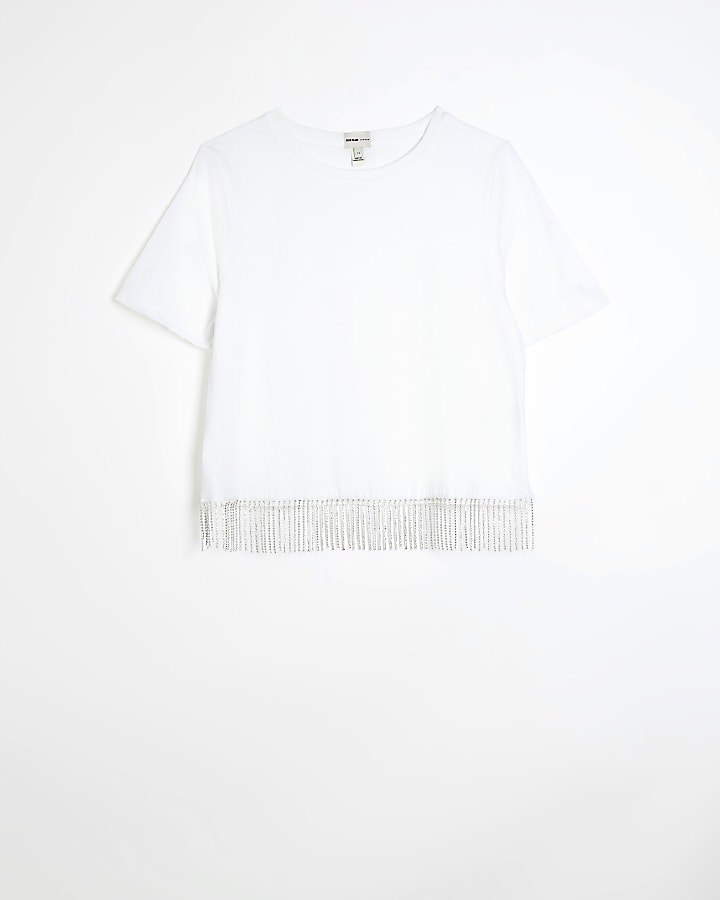 White diamante trim crop t-shirt