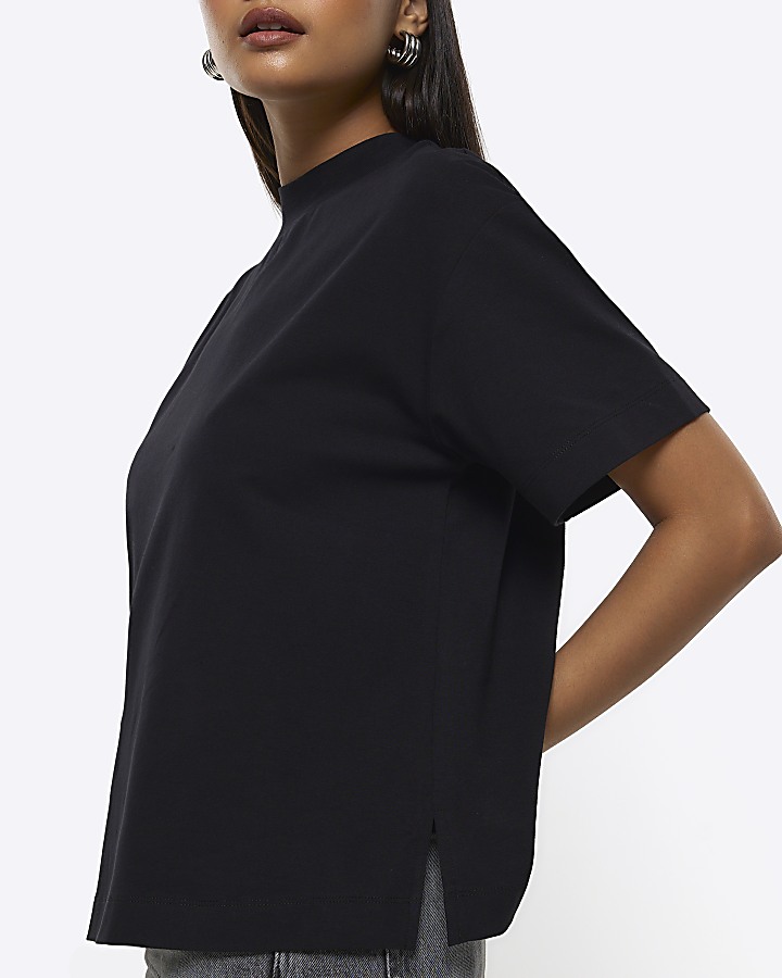 Black high neck tshirt River Island