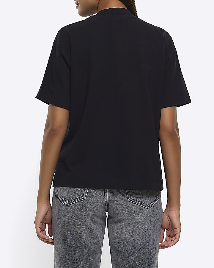 Black high neck tshirt River Island