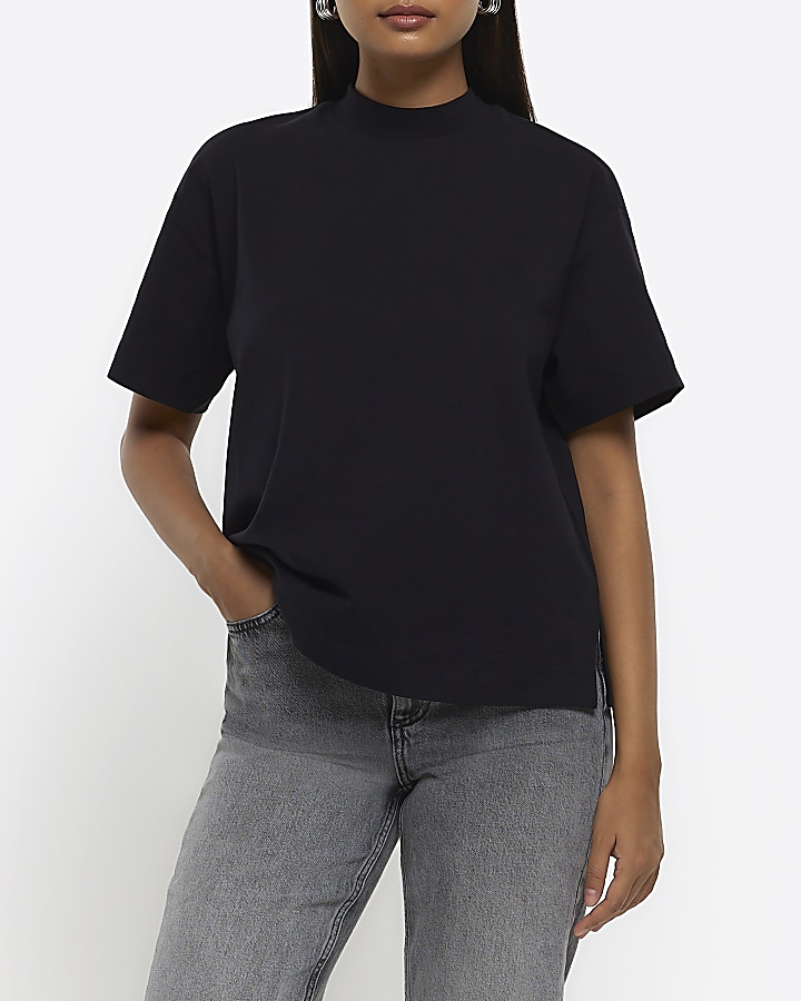 Black high neck t-shirt