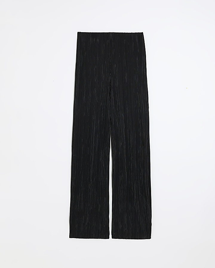 Black plisse flared trousers | River Island