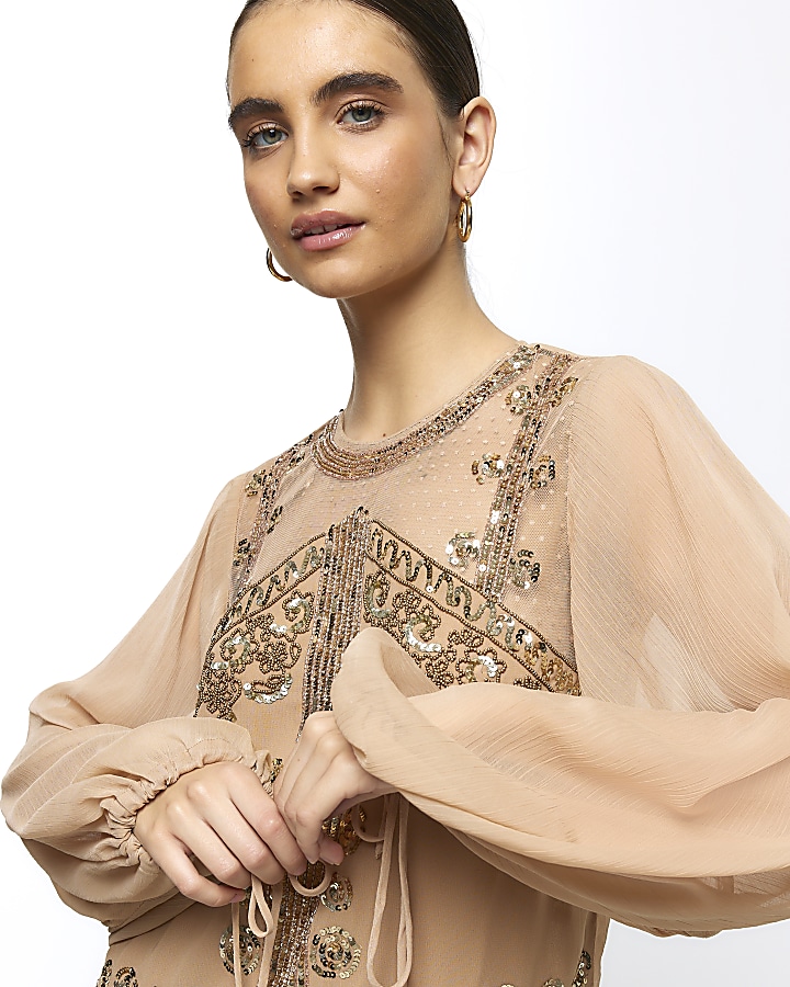 Gold embellished long sleeve blouse