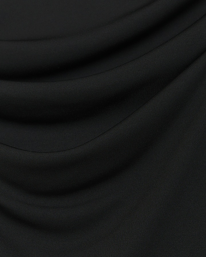 Black drape detail bodycon midi dress