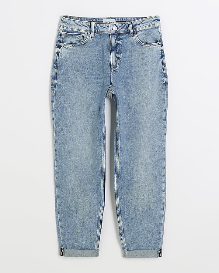 Blue high waisted relaxed boyfriend jeans