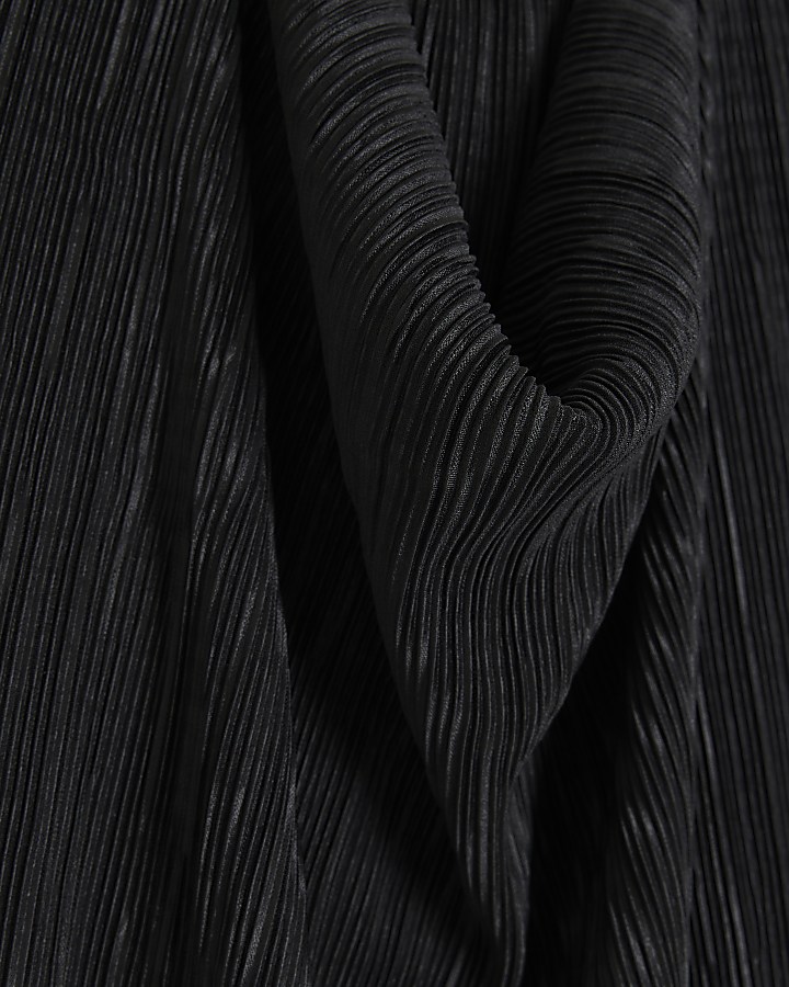 Black plisse cowl back bandeau top