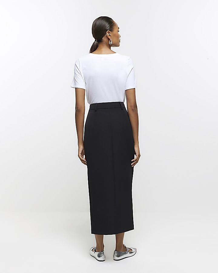 Black front split pencil midi skirt | River Island