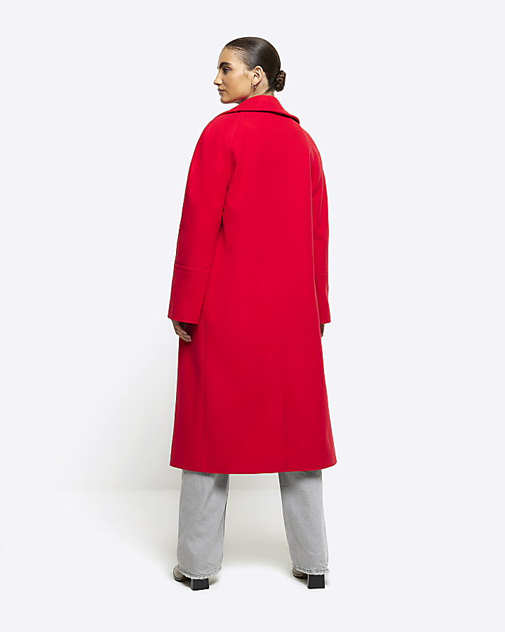 Red wool blend oversized coat