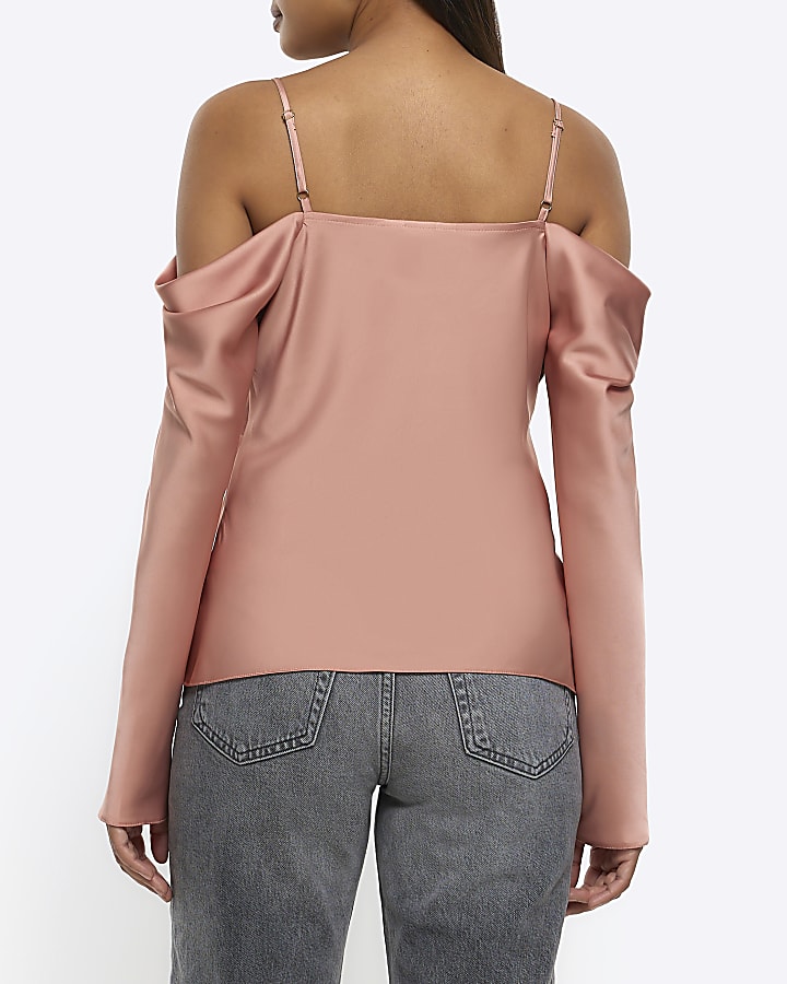 Pink long sleeve cold shoulder top