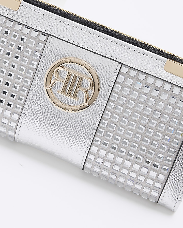 Silver diamante purse River Island