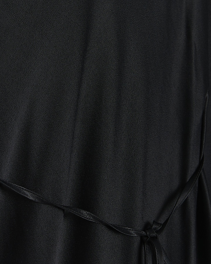 Black satin tie waist maxi dress | River Island