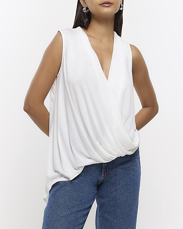 Cream drape wrap tank top