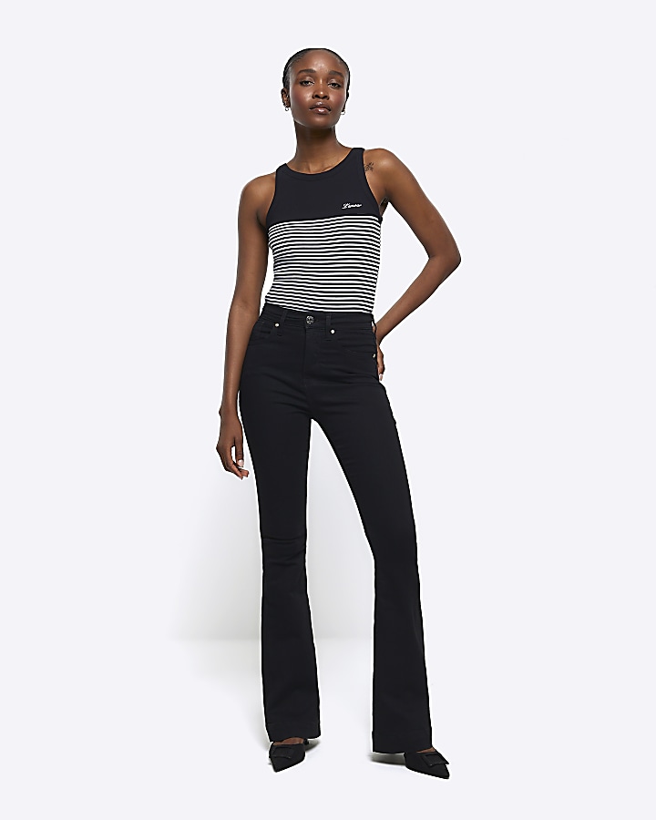 Black Tummy Tech Flare Jeans