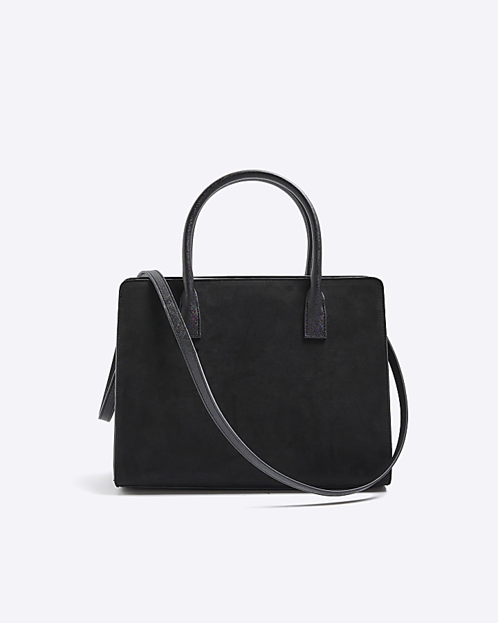 Black suedette structured tote bag