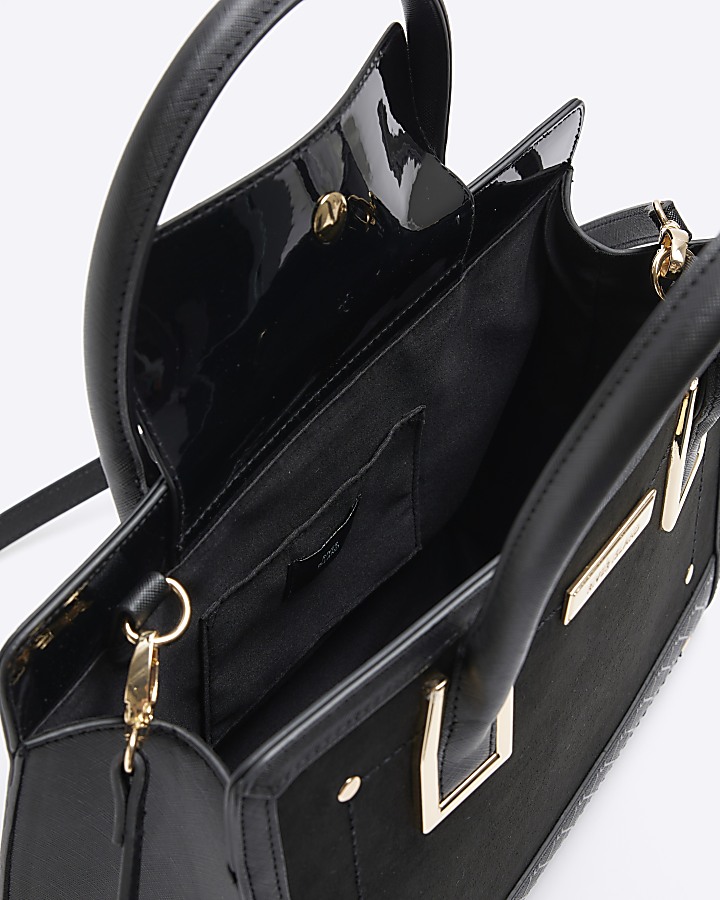 Black suedette structured tote bag