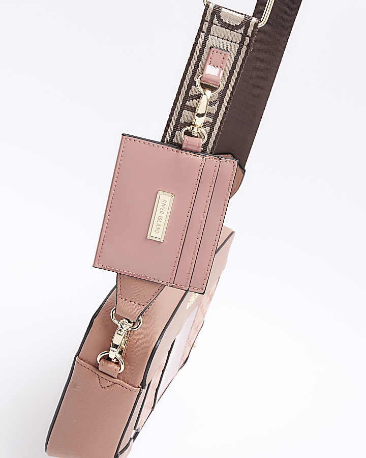 Pink RI monogram boxy cross body bag River Island