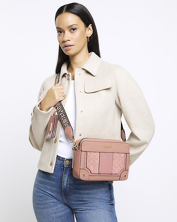 Pink RI monogram boxy cross body bag