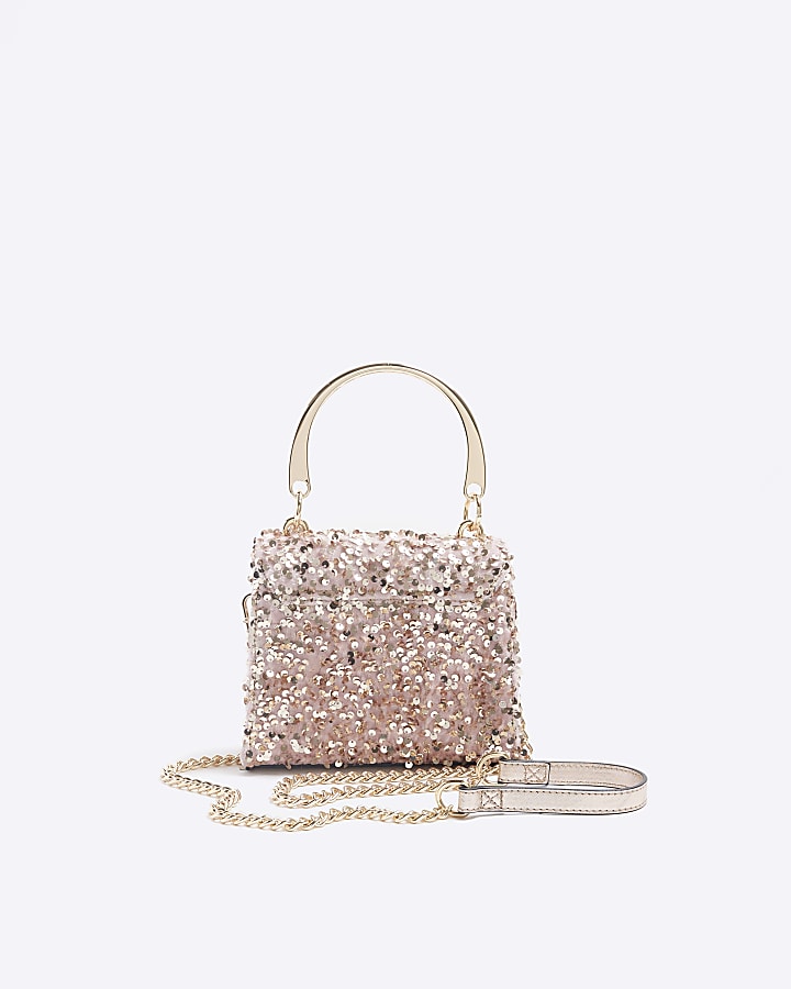 Pink sequin chain strap tote bag