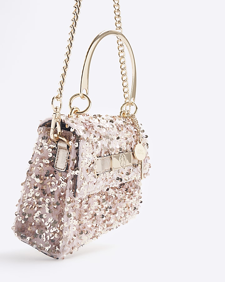 Pink sequin chain strap tote bag