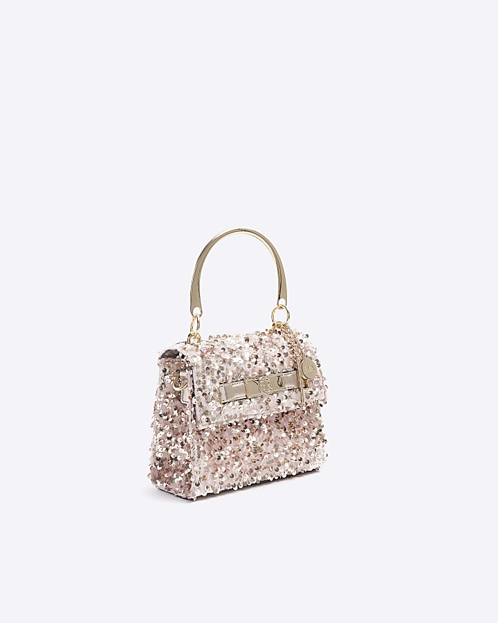 Pink sequin chain strap tote bag | River Island