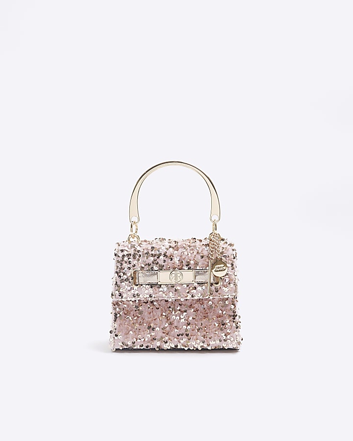 Pink sequin chain strap tote bag | River Island