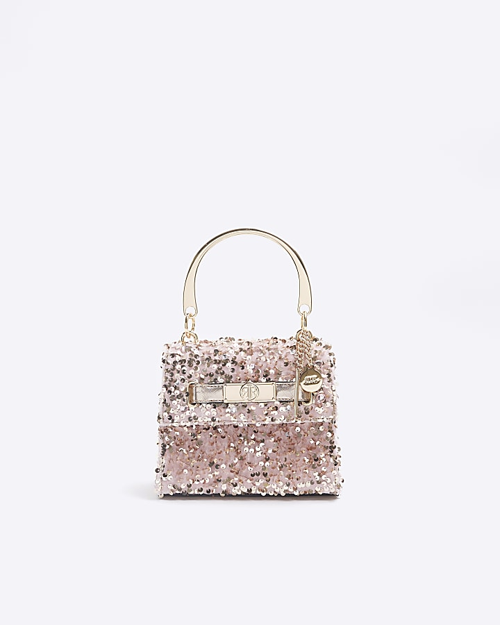 Pink sequin chain strap tote bag