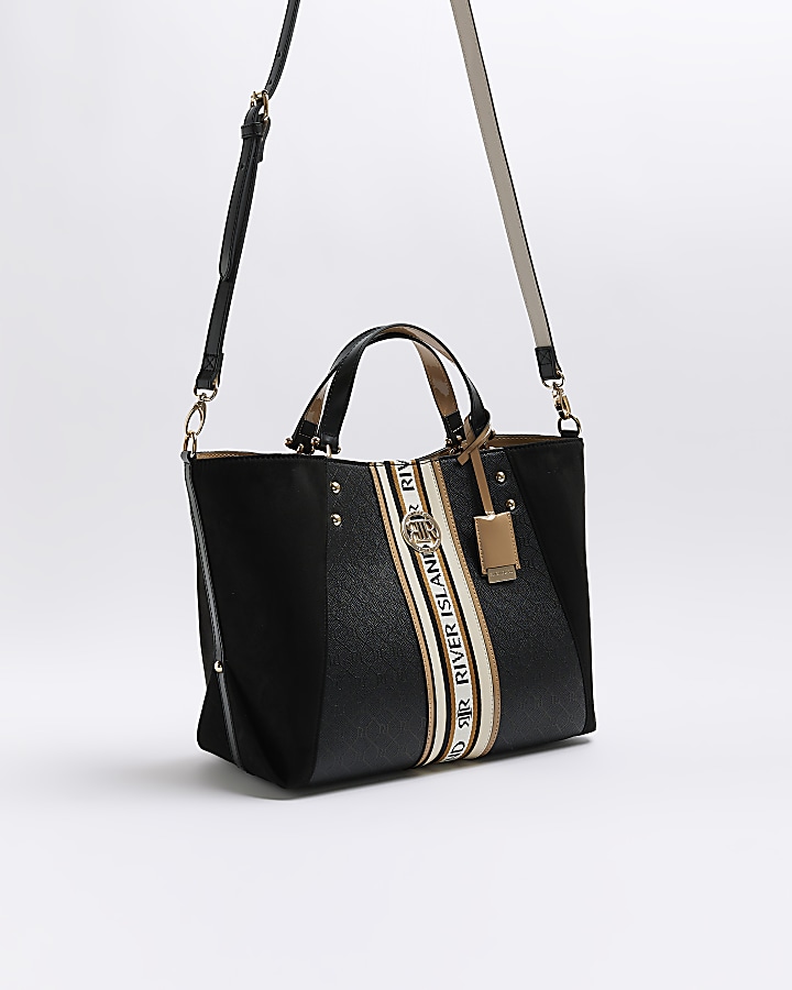 Black RI monogram webbing tote bag River Island