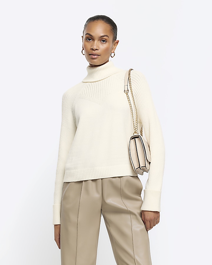 Cream ribbed polo neck on sale jumper